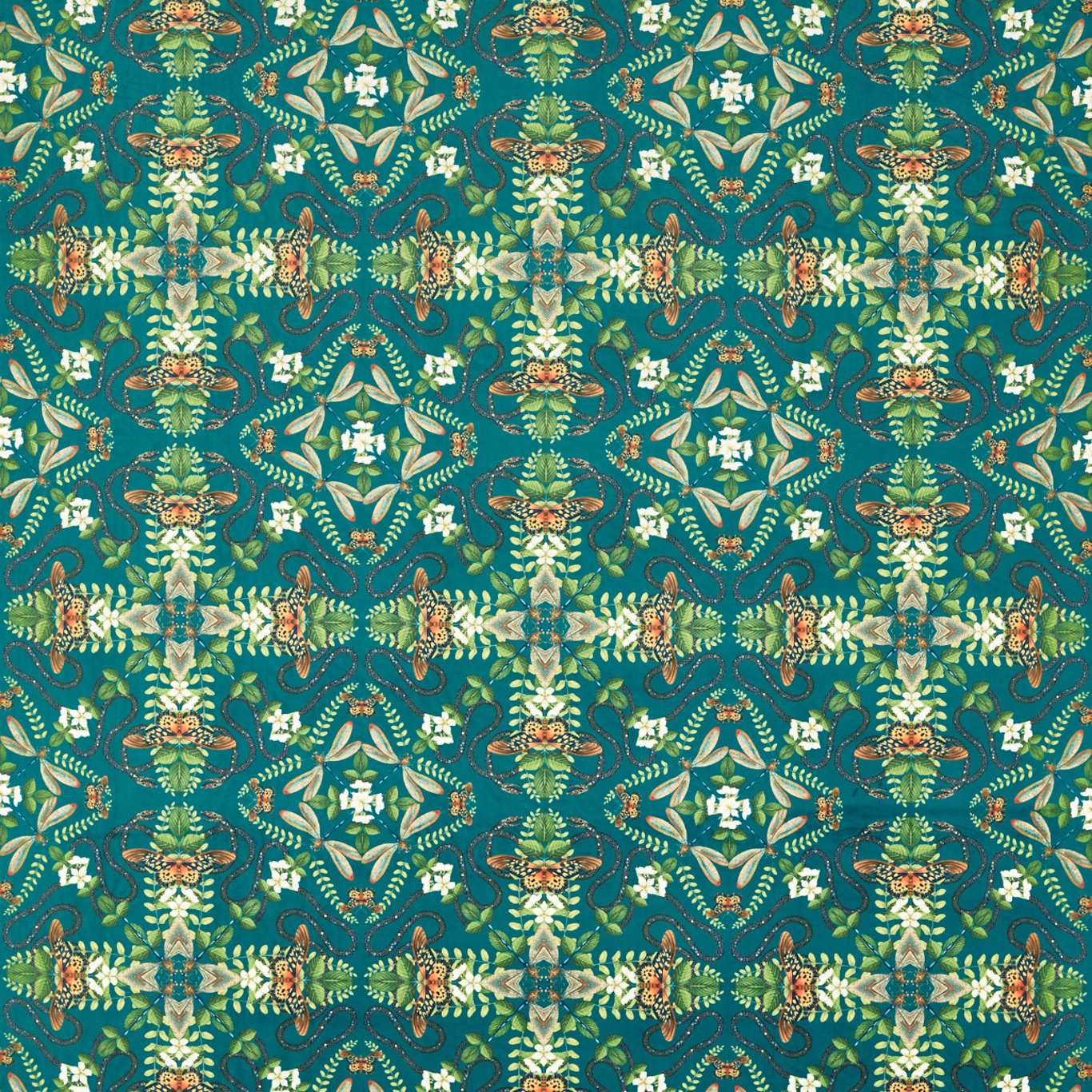 Emerald Forest Teal Velvet Fabric by WED