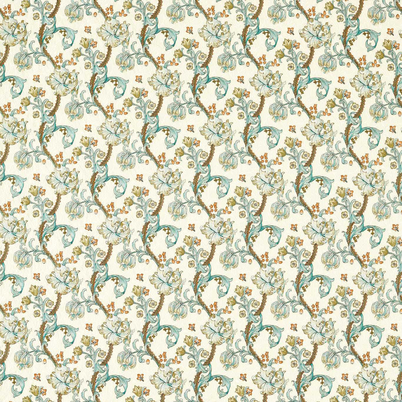 Golden Lily Embroidery Linen/Teal Fabric by CNC