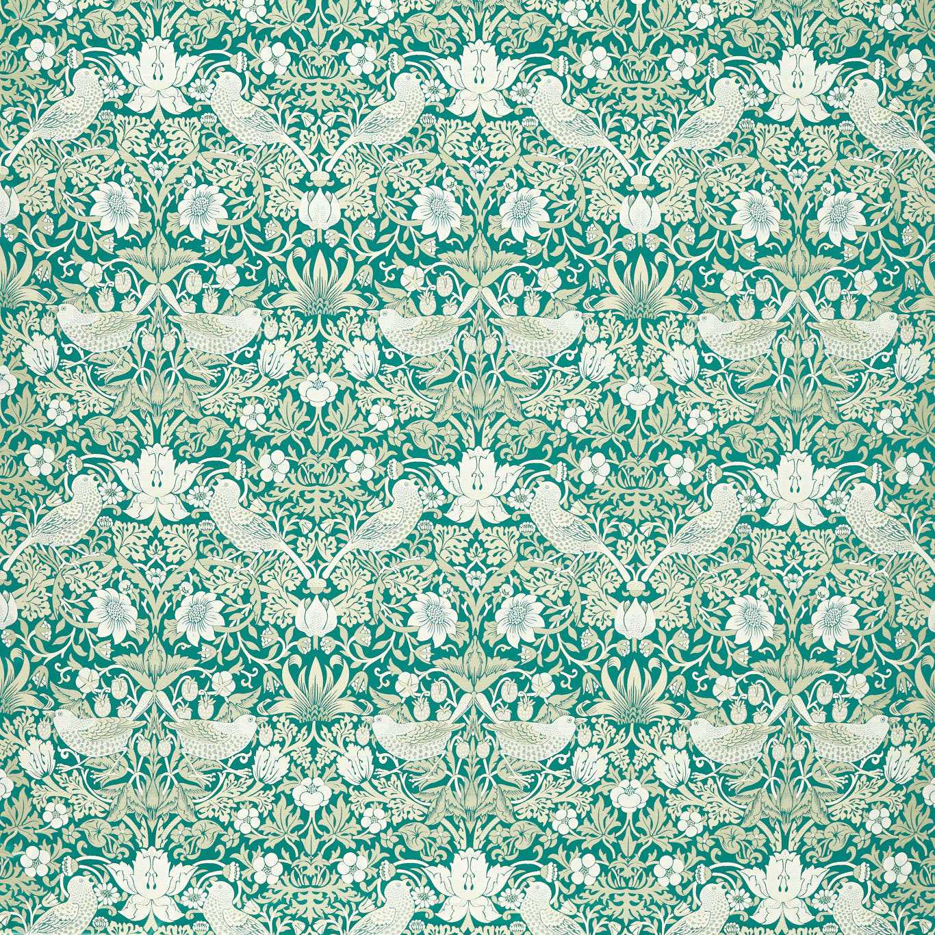 Strawberry Thief Jacquard Teal Fabric by CNC