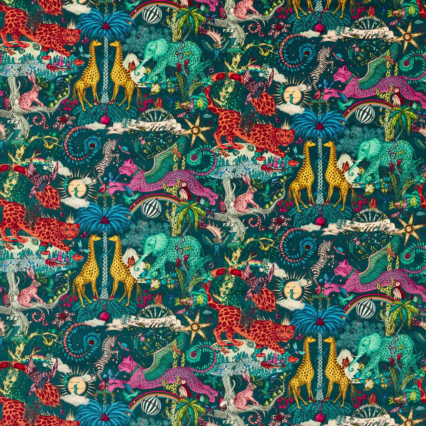 Paradise Lost Velvet Teal Fabric by CNC