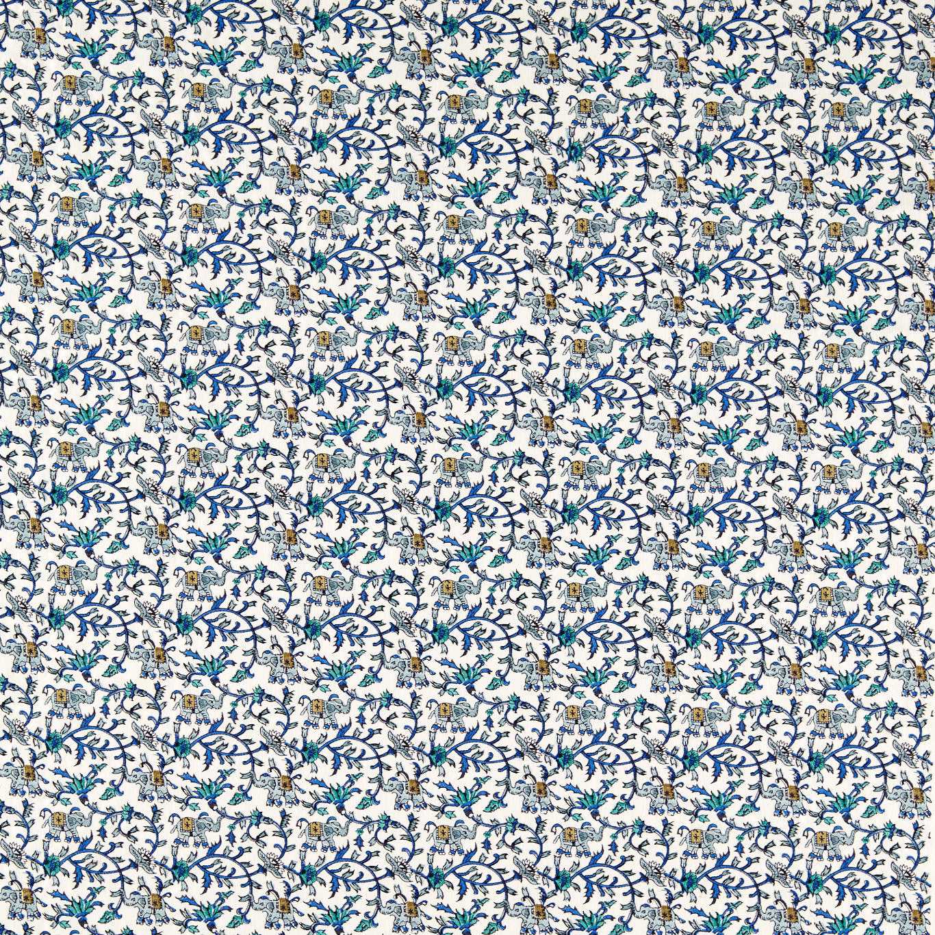 Hathi Embroidery Cobalt Fabric by CNC