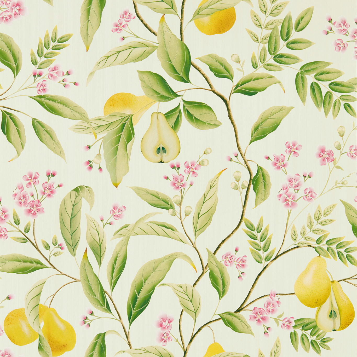 Marie Wide Width Fig leaf/Honey/Blossom Wallpaper by HAR