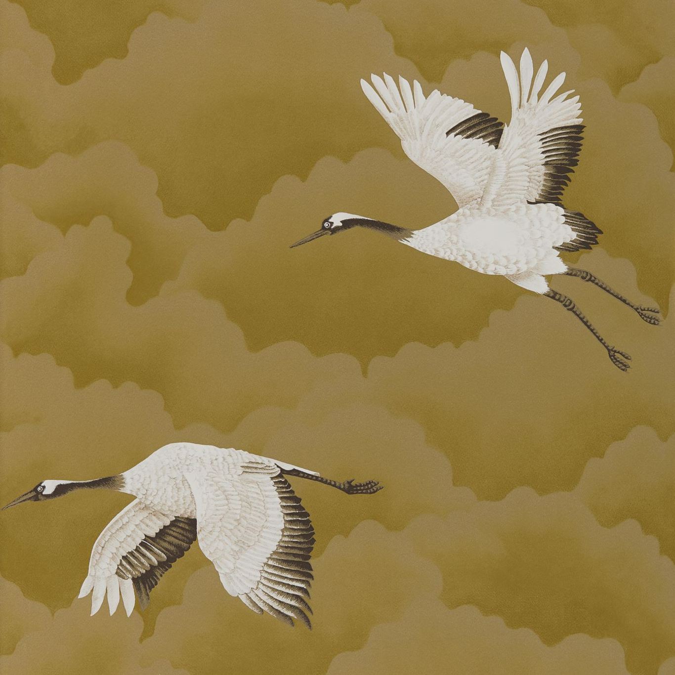 Cranes In Flight Antique Gold Wallpaper by HAR