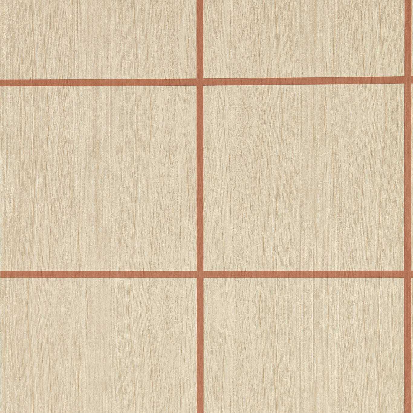 Wood Blocks Oak/Terracotta Gloss Wallpaper by HAR