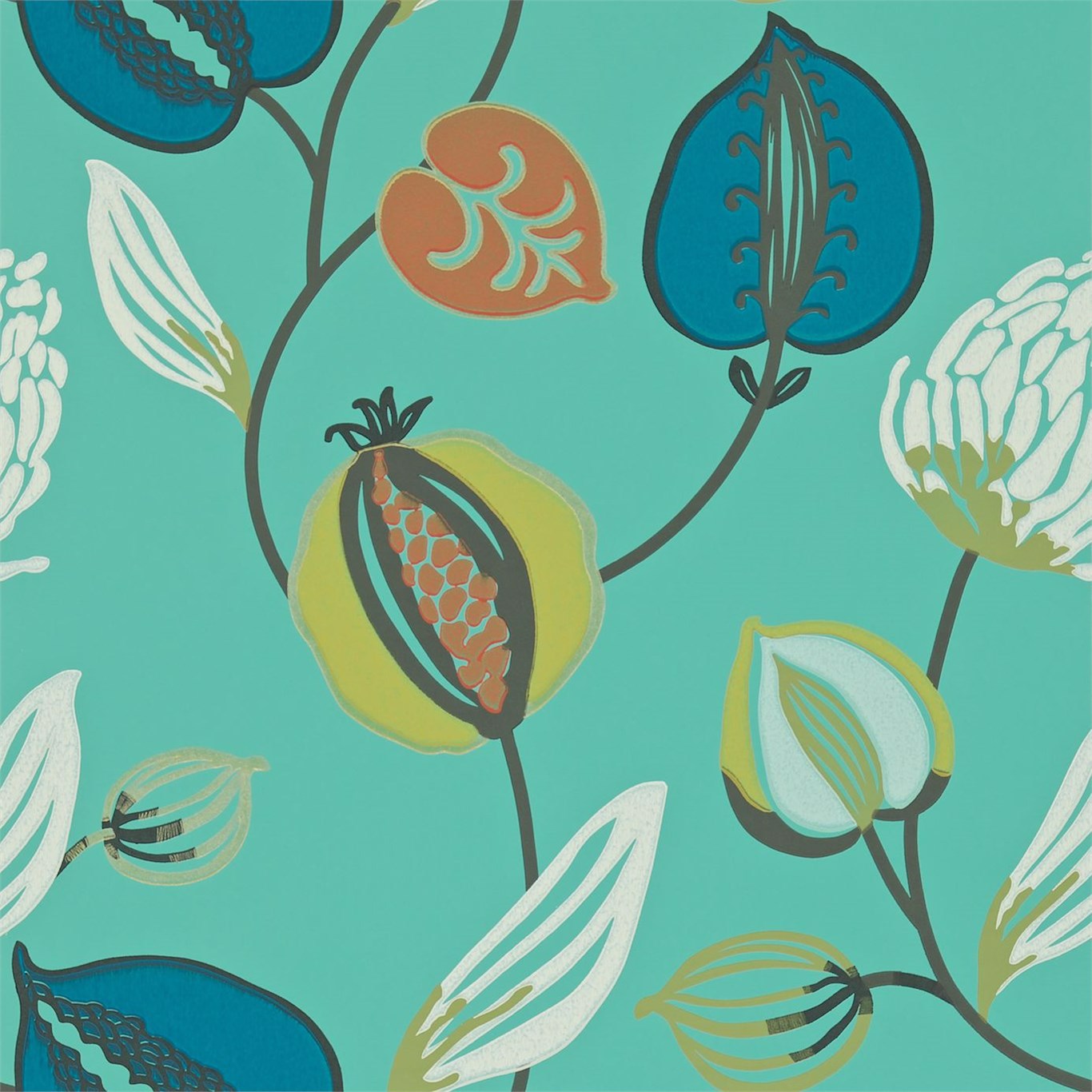 Tembok Teal Petrol Orange Mustard Wallpaper by HAR