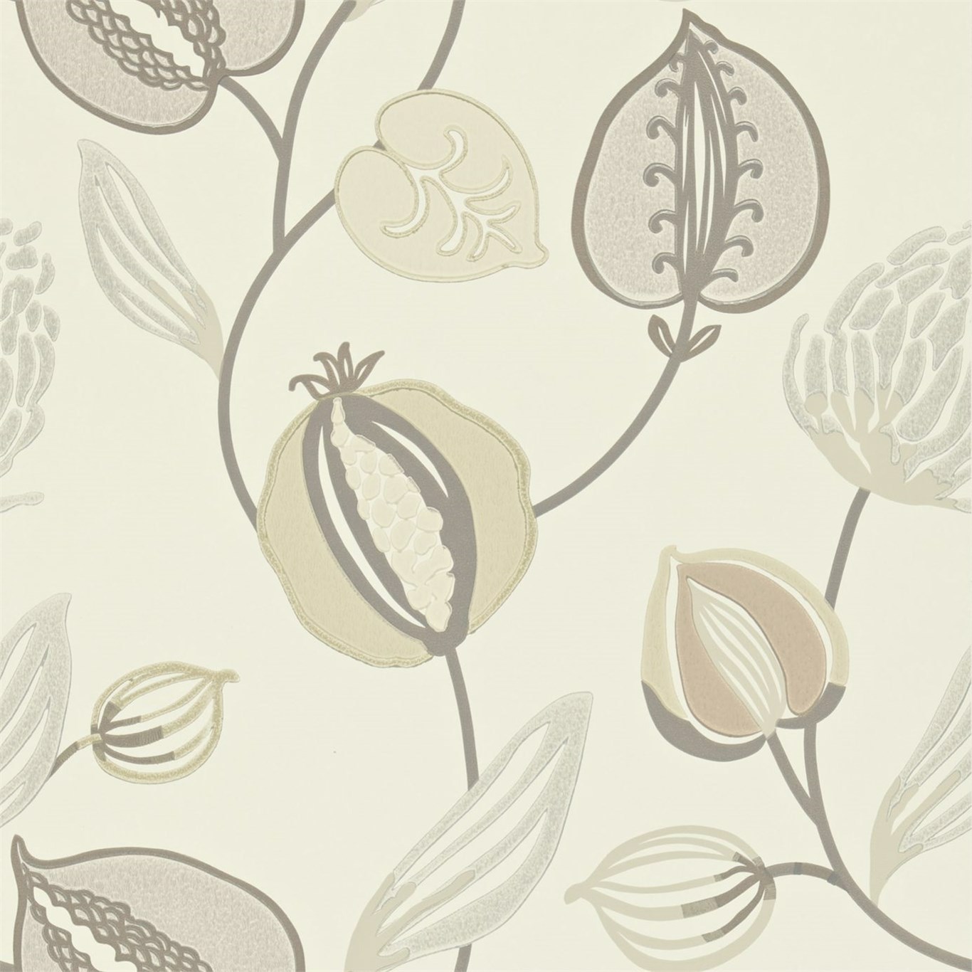 Tembok Pearl Taupe Mushroom Silver Wallpaper by HAR