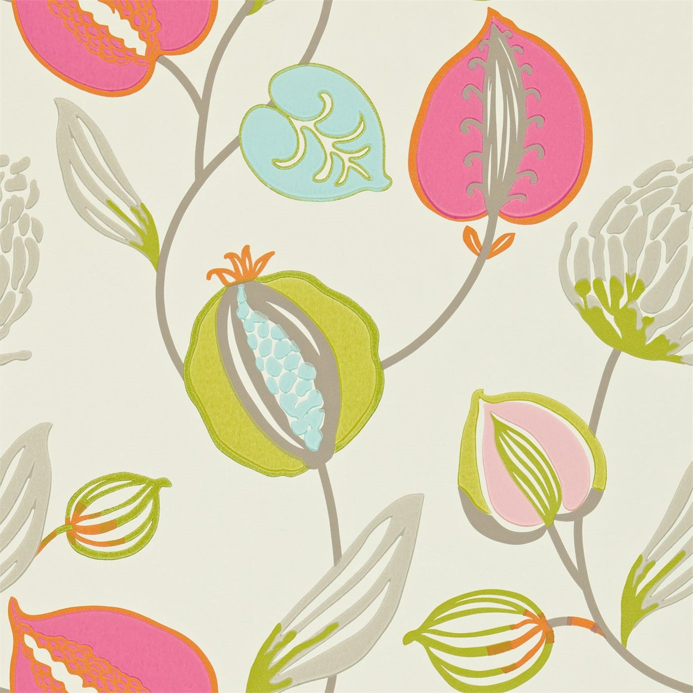 Tembok Pearl Fuchsia Aqua Lime Wallpaper by HAR