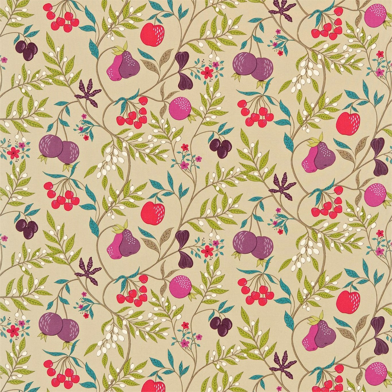 Joelle Oatmeal Violet Cherry Zest Fabric by HAR