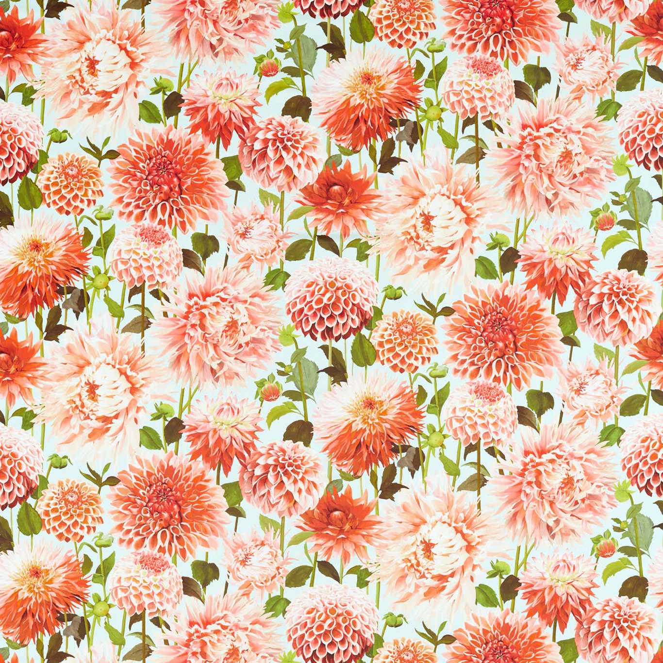 Dahlia Coral/Fig Leaf/Sky  Fabric by HAR