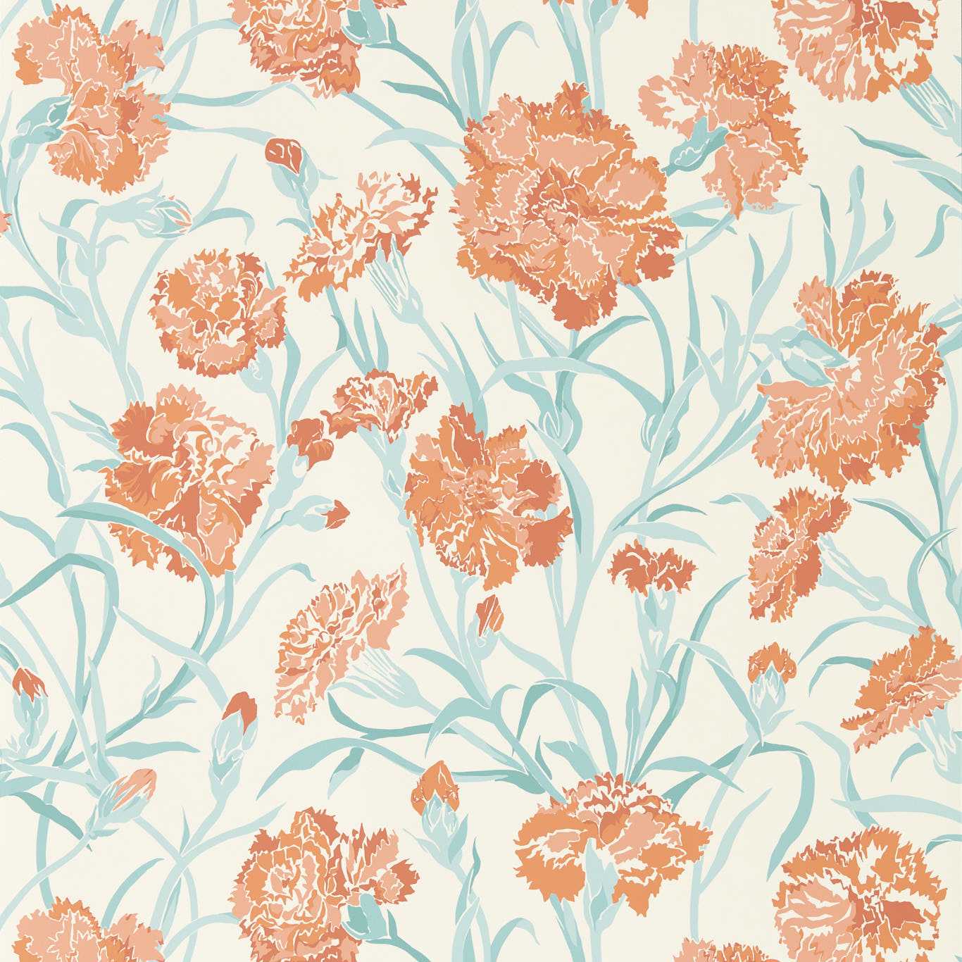 Fleur de Joie Wide Width Paprika/Aqua/Soft Focus Wallpaper by HAR