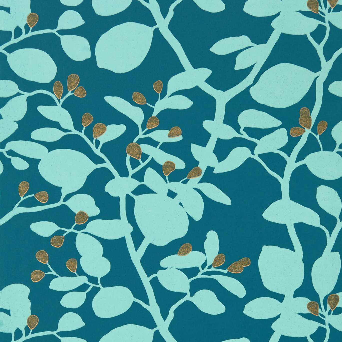 Ardisia Amazonia/Teal/ Gold Wallpaper by HAR