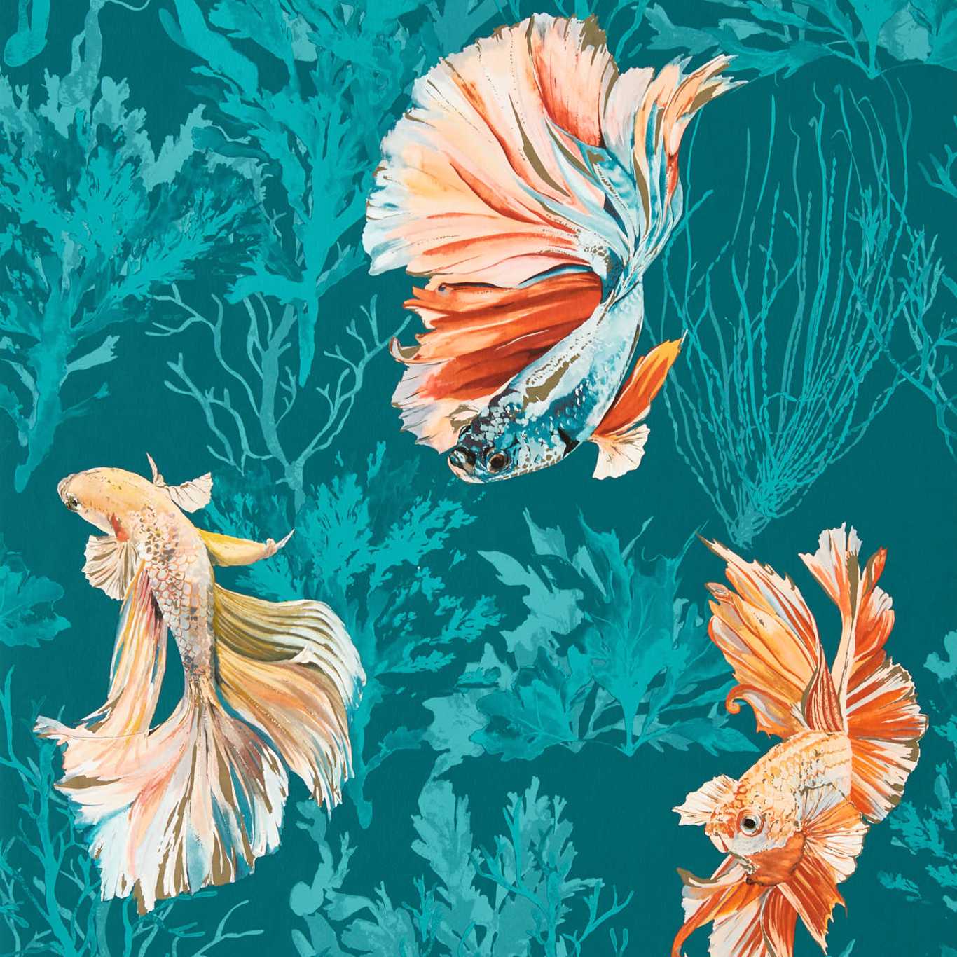 Halfmoon Azurite/ Coral Wallpaper by HAR
