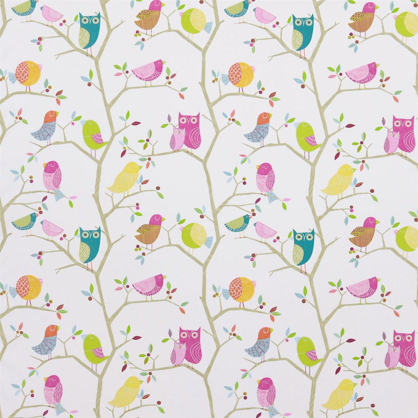 What A Hoot Pink Aquamarine Lime And Natural Fabric by HAR