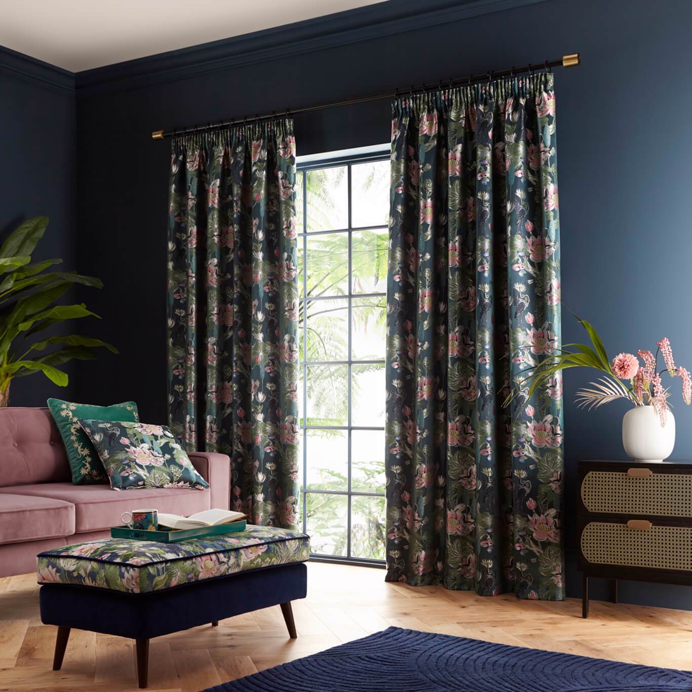 Waterlily Teal Curtains by CNC