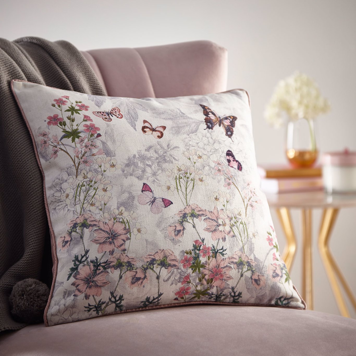 Botanical Bouquet Cushion Ivory Bedding Clarke & Clarke by Sanderson