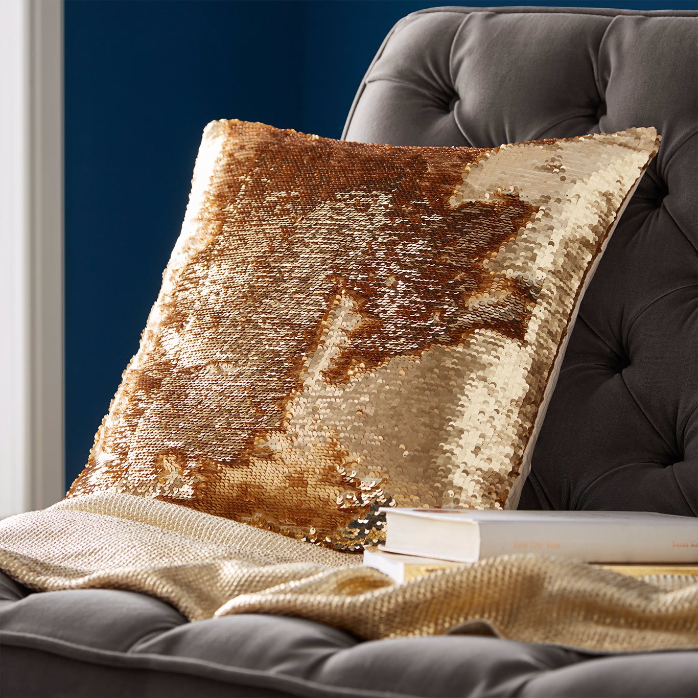 Sequin Cushion Gold Bedding by TDA