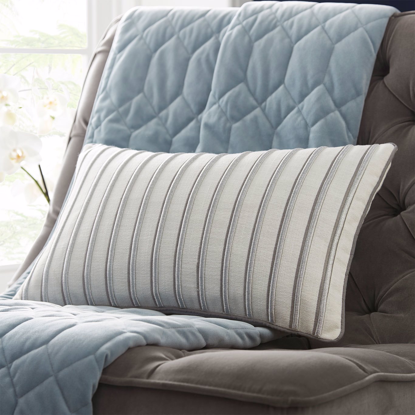 Metallic Stripe Boudoir Cushion Silver Bedding by TDA