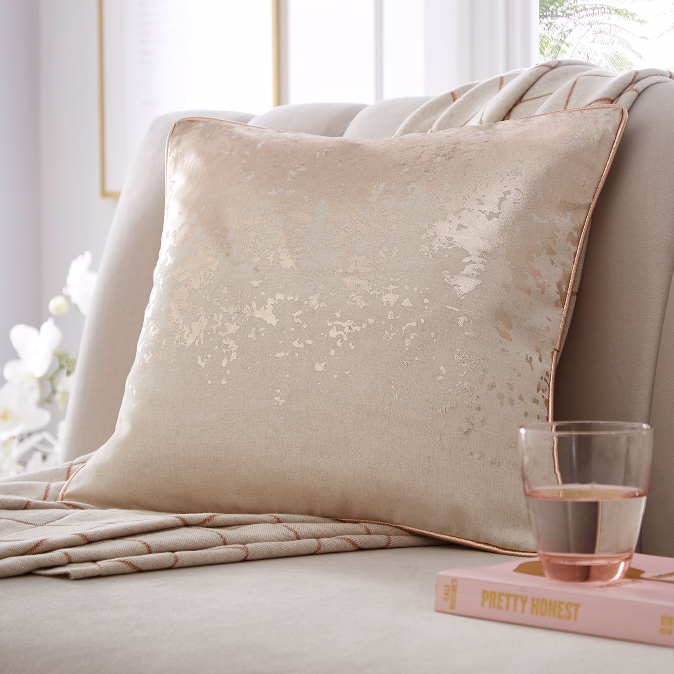 Splatter Foil Print Cushion Rose Gold Bedding by TDA