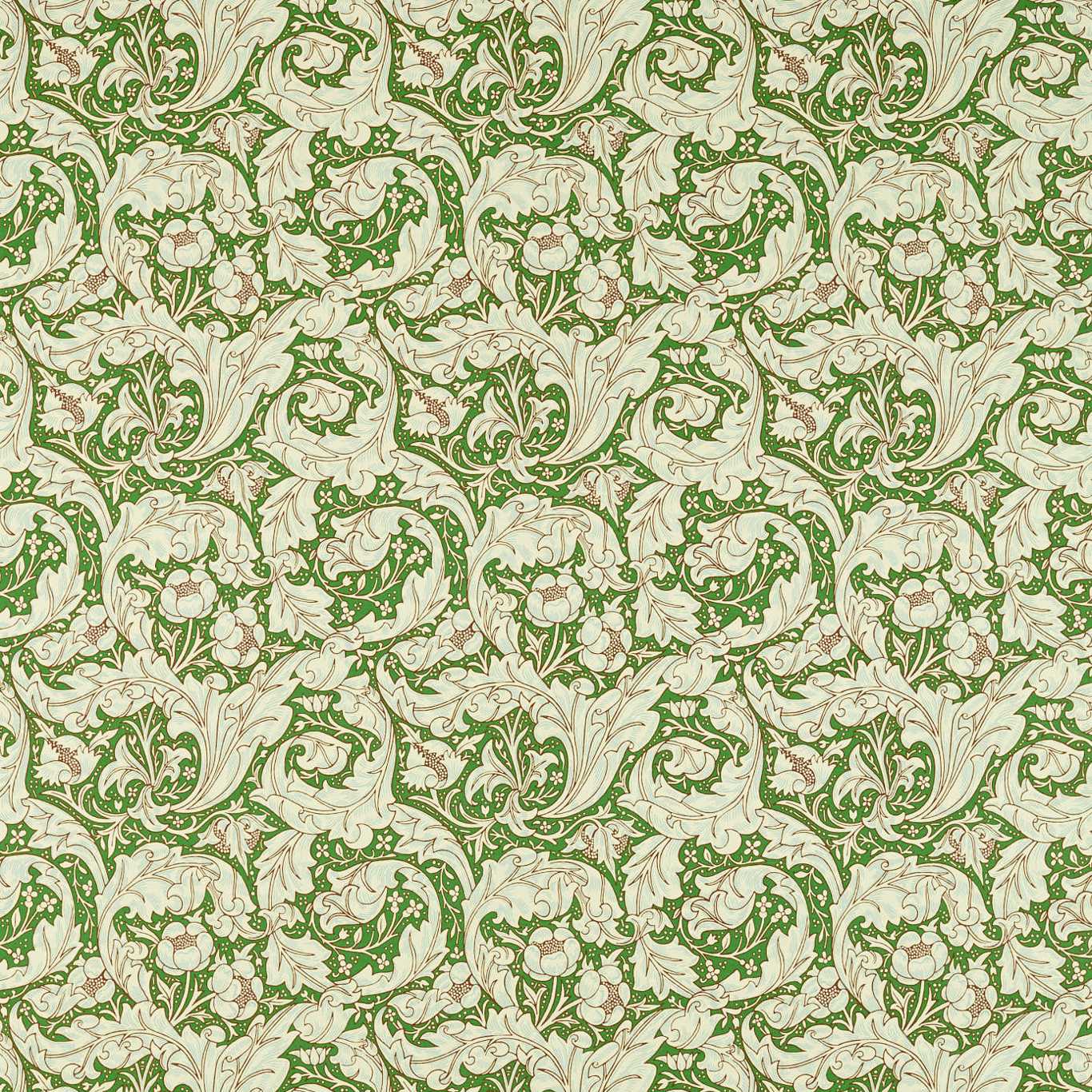 Bachelors Button Leaf Green/Sky Fabric by MOR