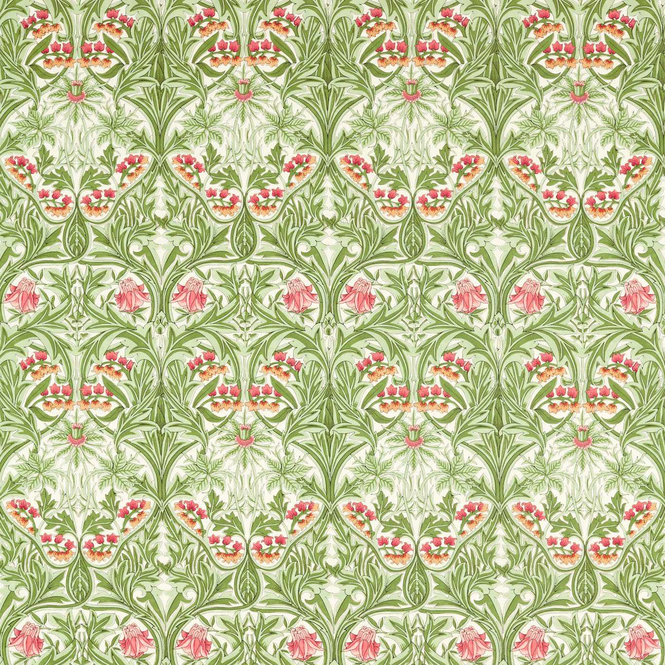 Bluebell Leaf Green/Sweet Briar Fabric | Morris & Co by Sanderson Design