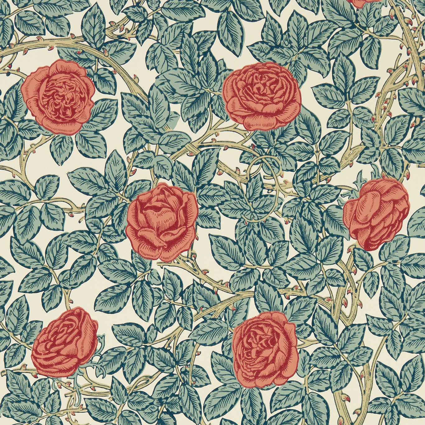 Rambling Rose Emery Blue/Spring Thicket Wallpaper by MOR