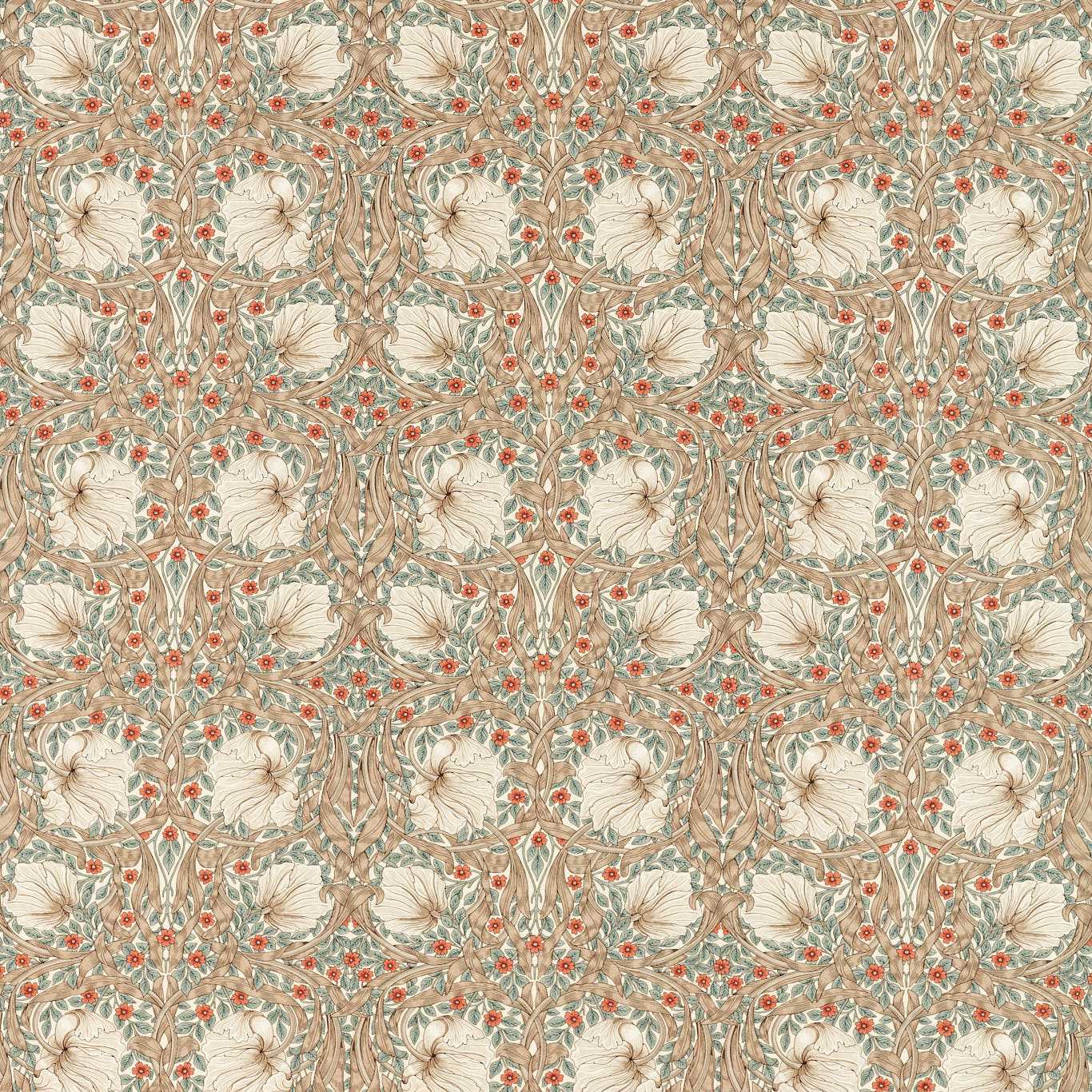 Pimpernel Linen/Coral Fabric by MOR