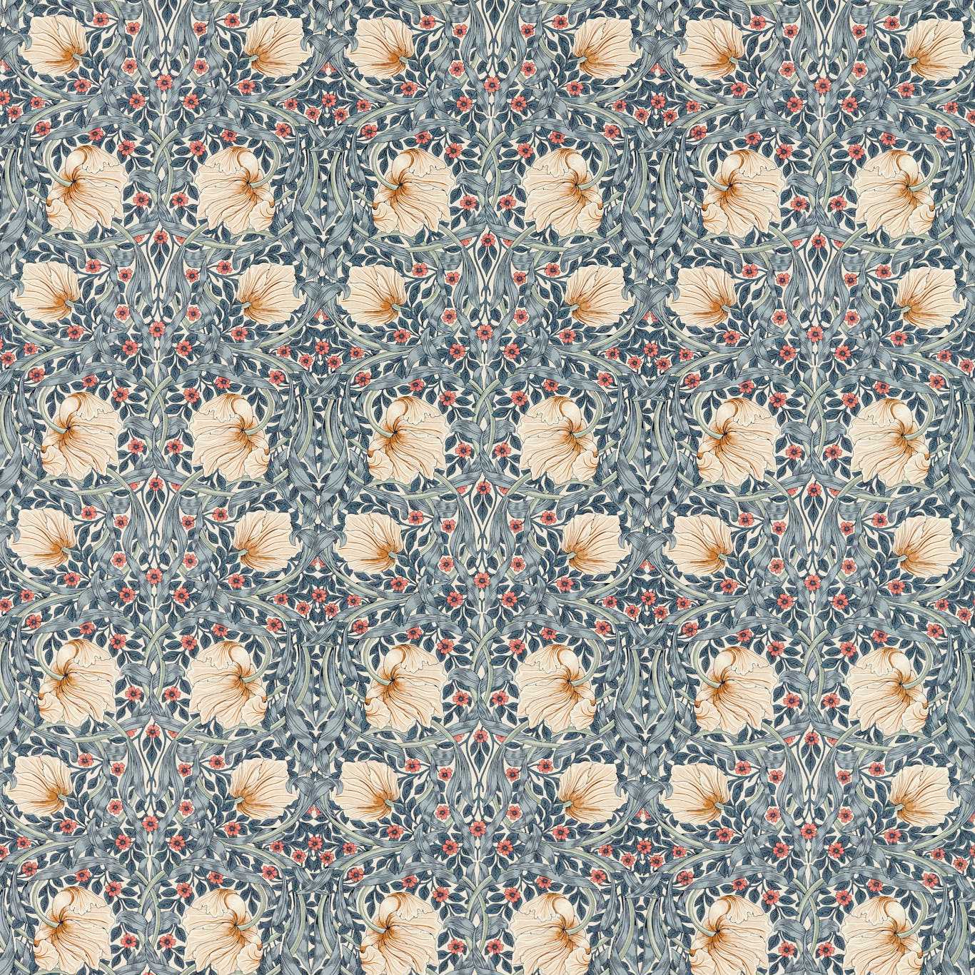Pimpernel Woad/Coral Fabric by MOR