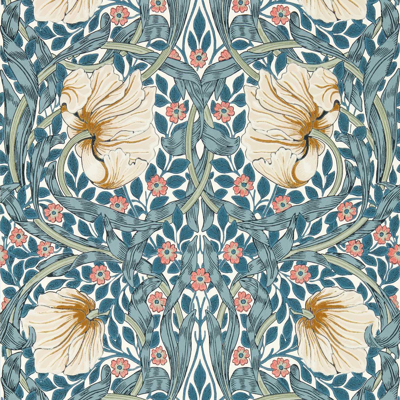 Pimpernel Woad/Coral Wallpaper by MOR