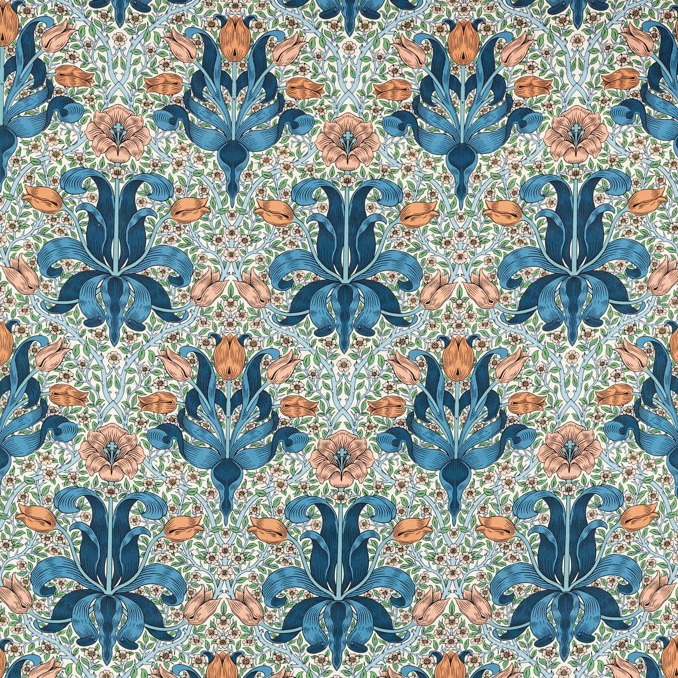 Spring Thicket Paradise Blue/Peach Fabric by MOR