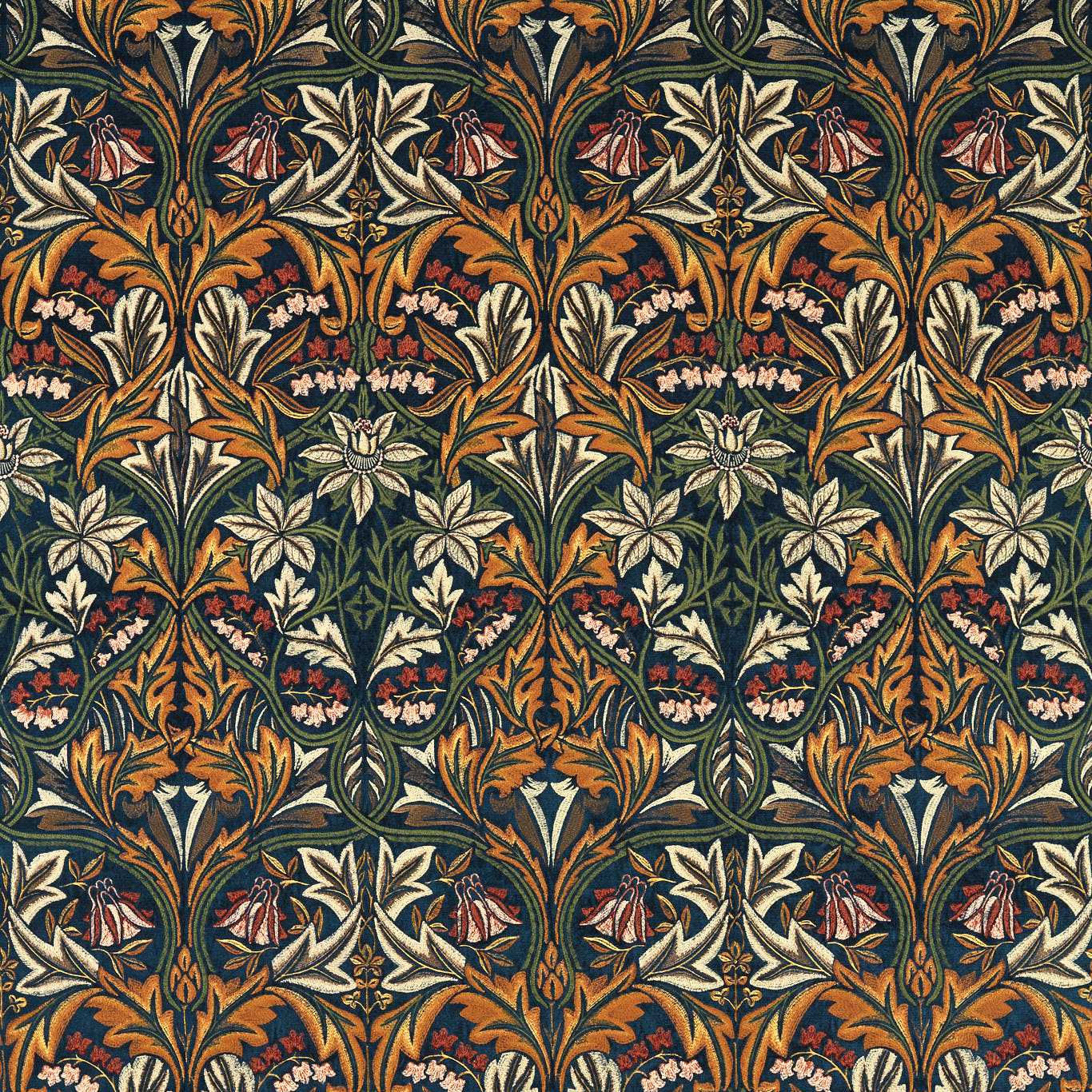 Bluebell Embroidery Indigo/Russet Fabric by MOR