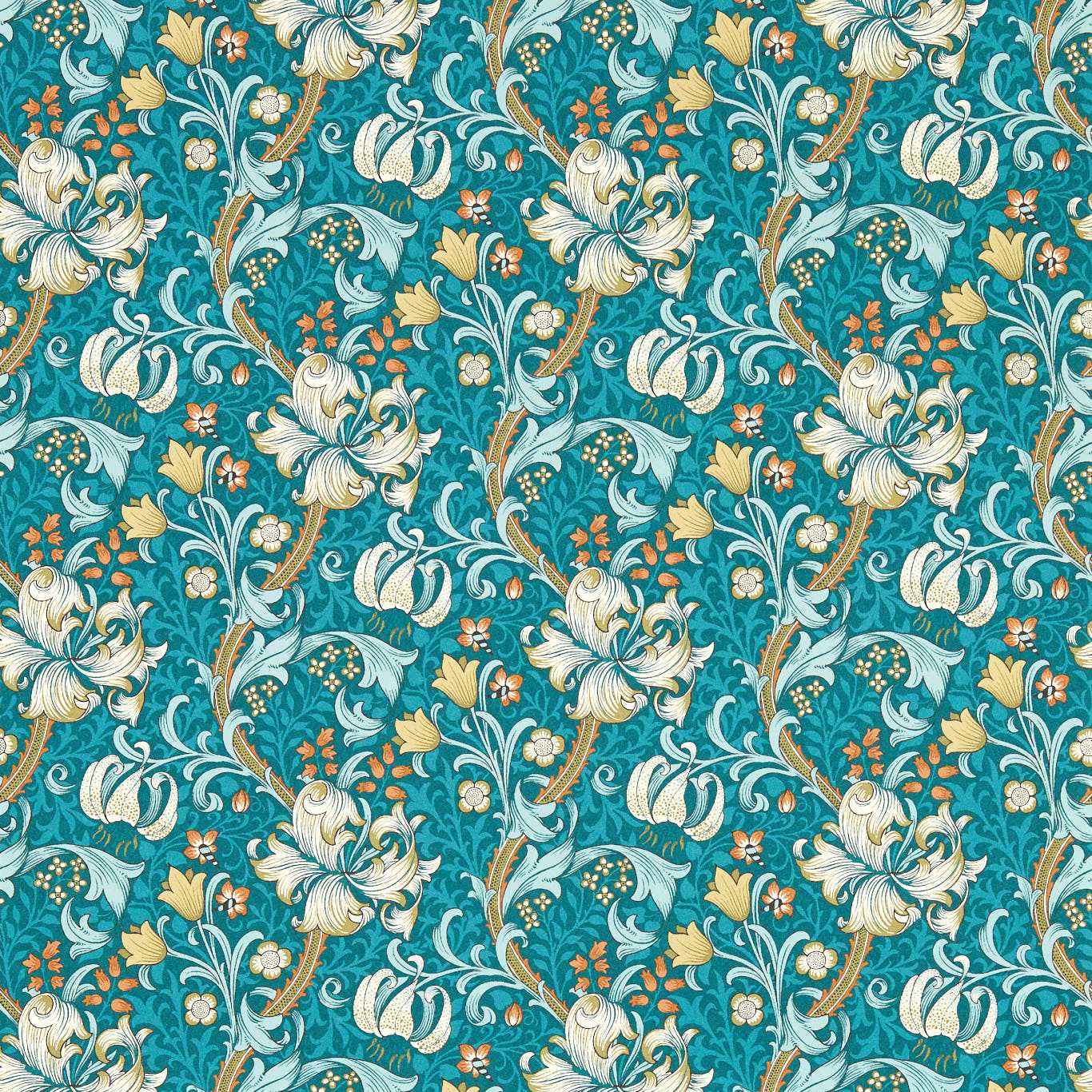 Golden Lily Teal Wallpaper by CNC