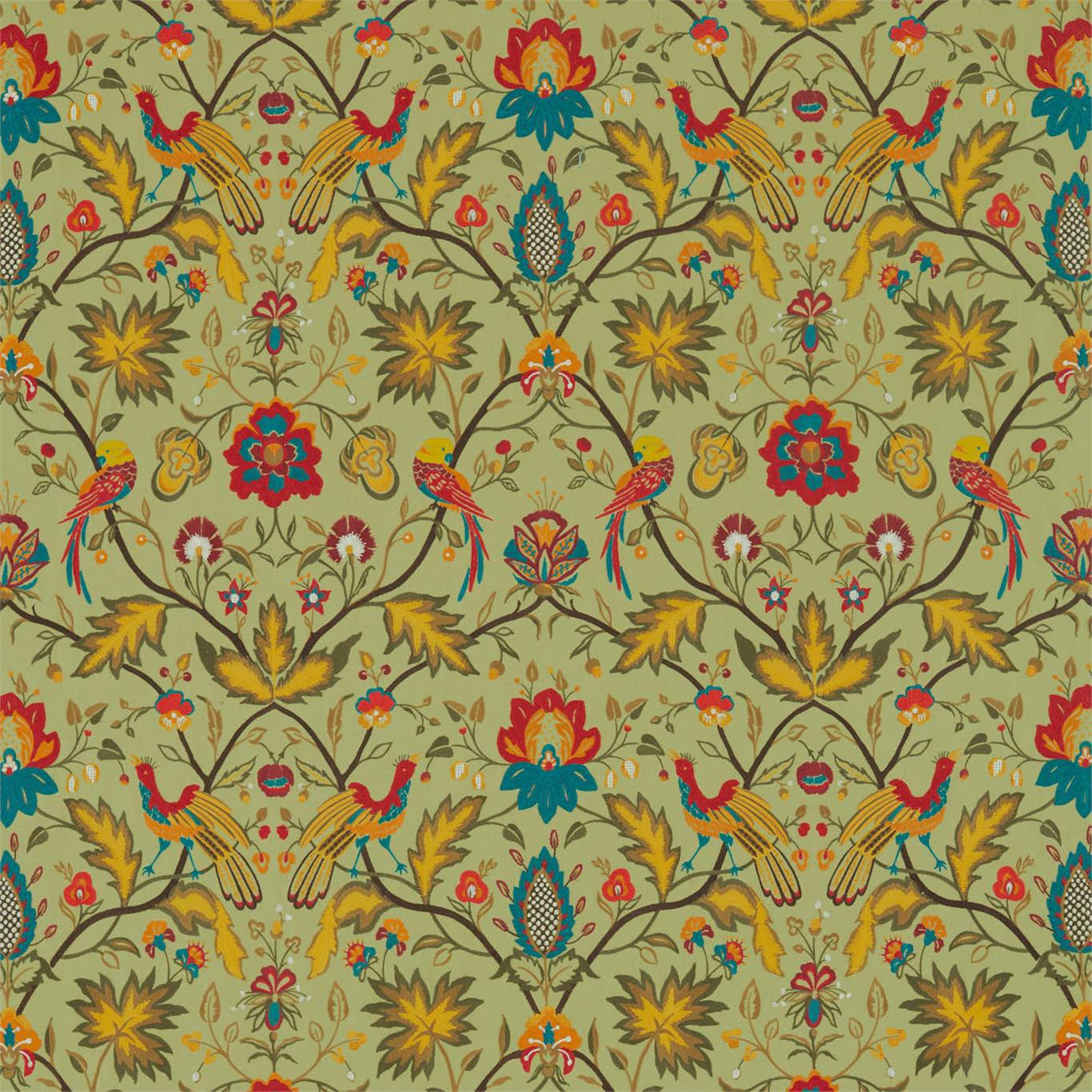 Oiseaux de Paradis Embroidery Olivine Fabric by ZOF