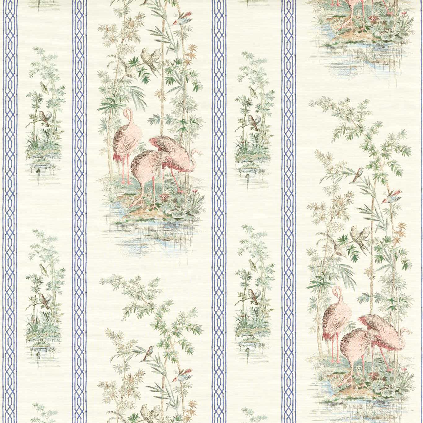Storks & Thrushes Tuscan Pink / Cobalt Wallpaper by ZOF