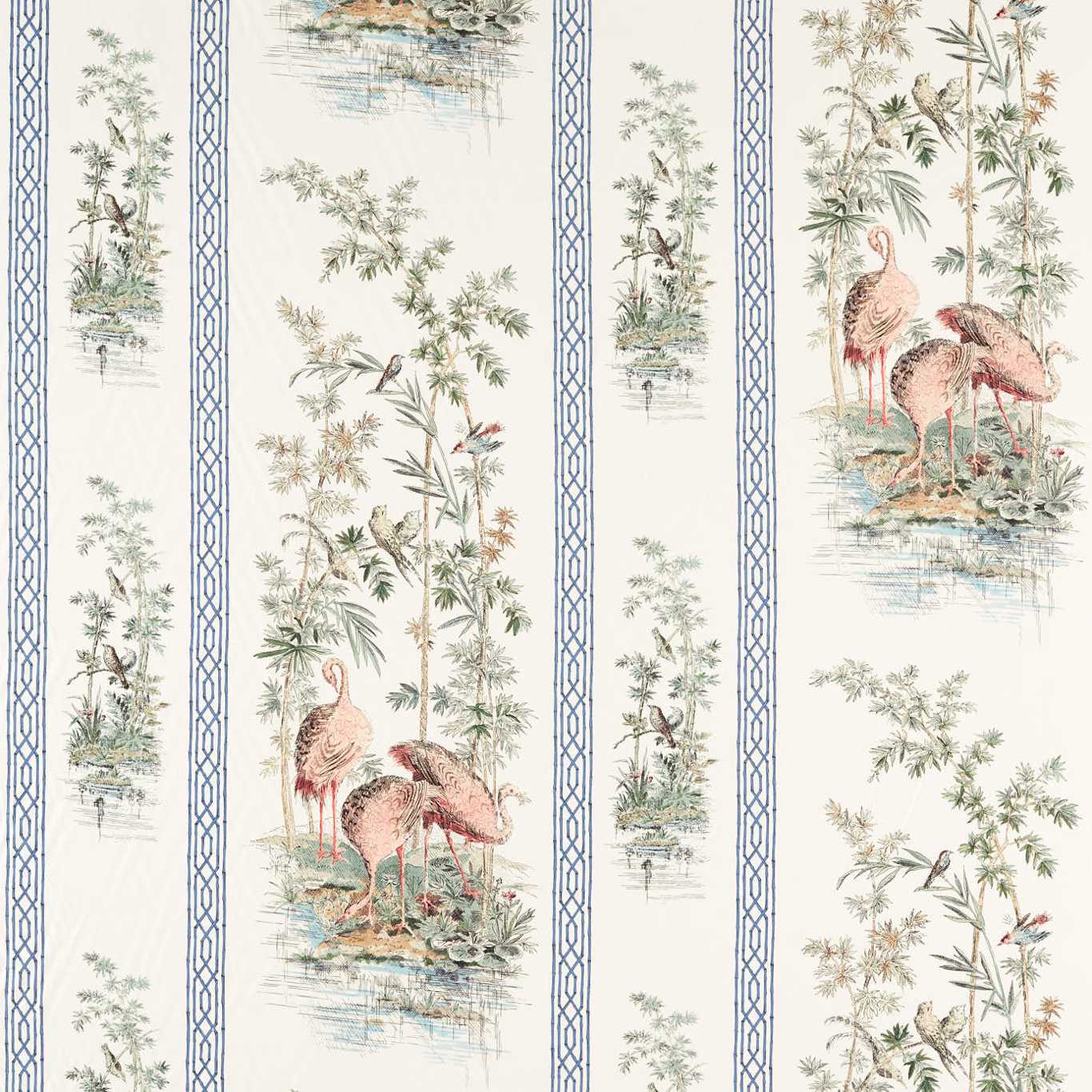 Storks & Thrushes Tuscan Pink / Cobalt Fabric by ZOF