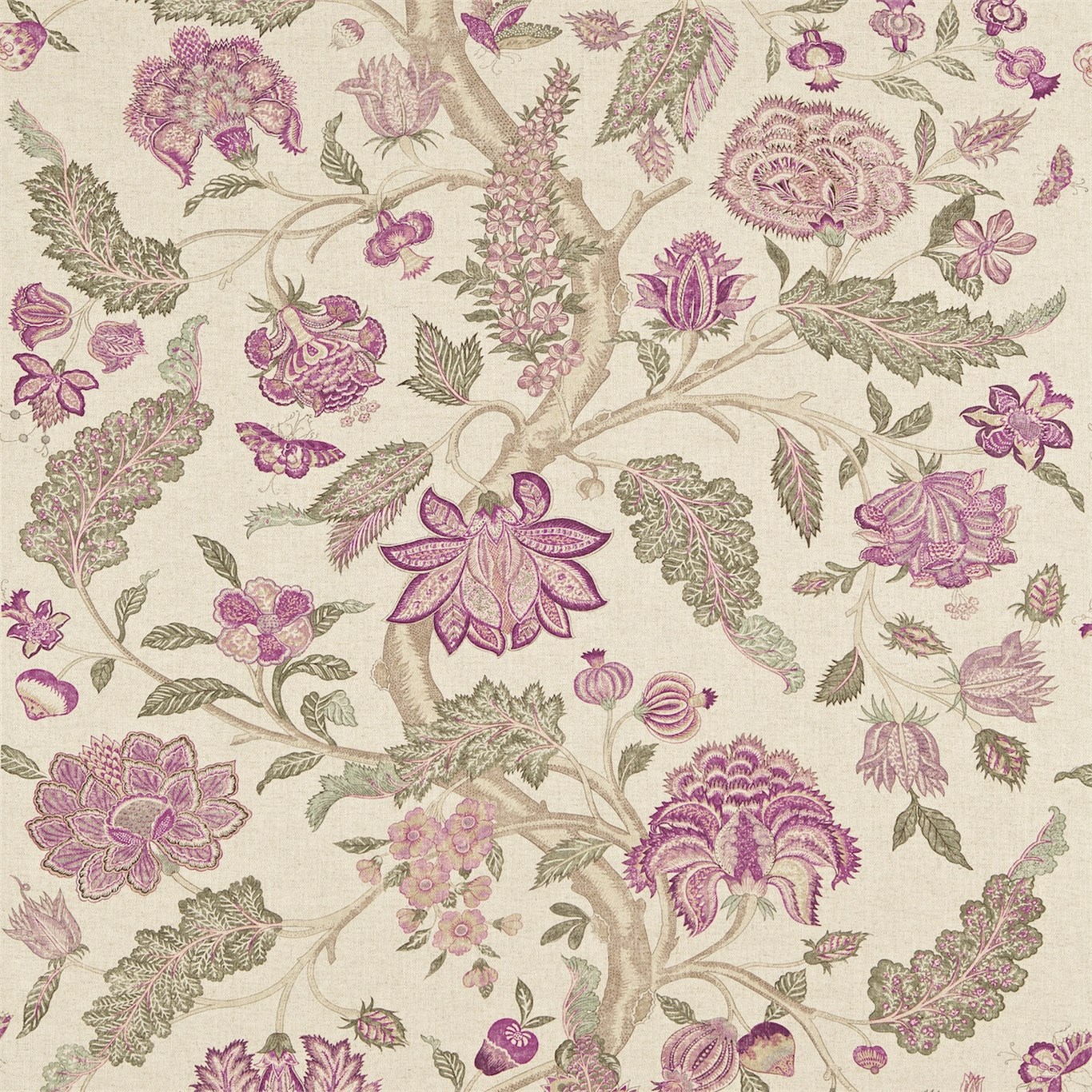 Kalamkari Moss/Pink Fabric | Zoffany by Sanderson Design