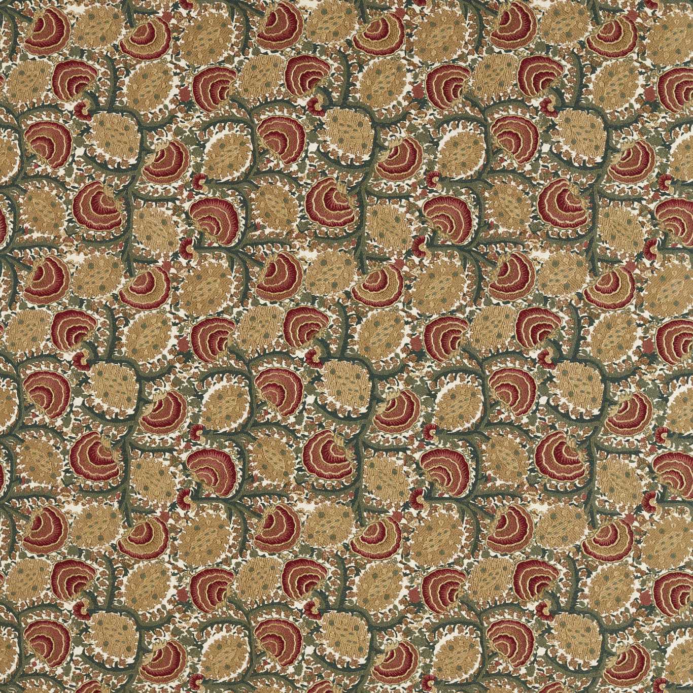 Suzani Archive Embroidery Russet/Sage Green Fabric by ZOF