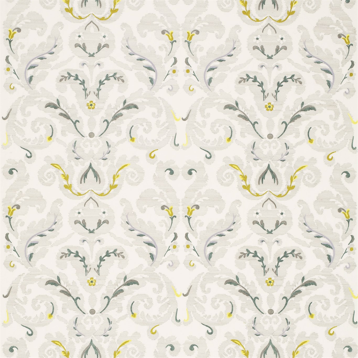 Brocatello Embroidery Silver/Linden Fabric by ZOF