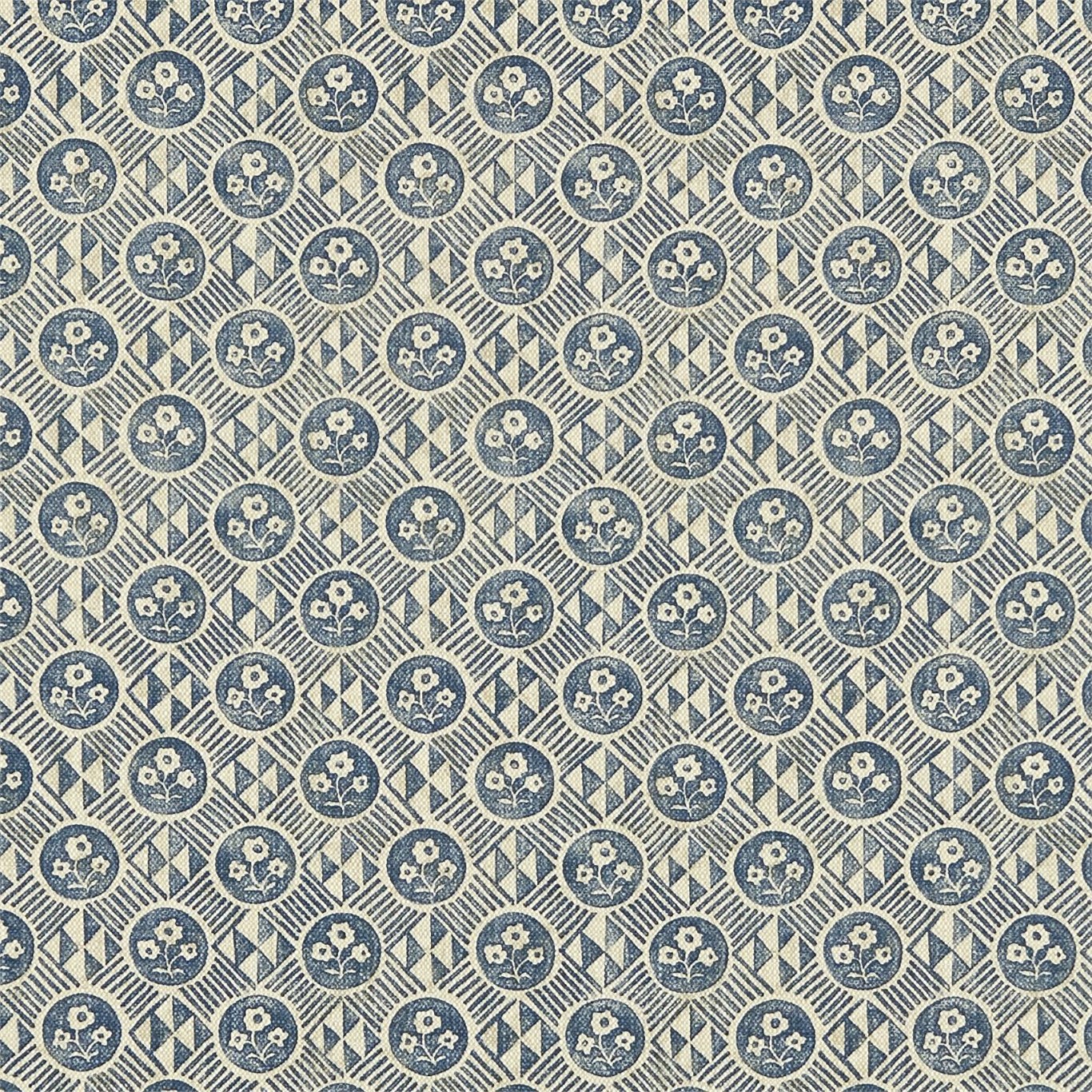 Diamonds & Flowers Indigo Fabric | Zoffany by Sanderson Design