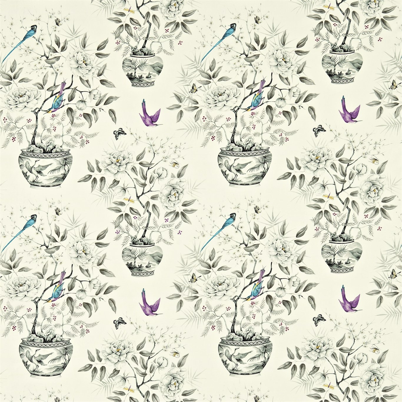Romey''S Garden Dove Grey Fabric by ZOF