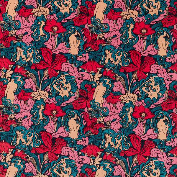 Forbidden Fruit Fabric  Kingfisher & Loganberry  by Archive