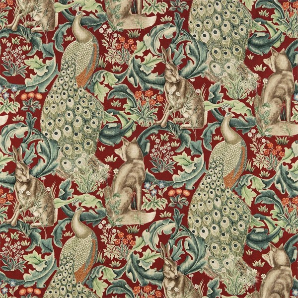 Forest (Viscose) Red Fabric by Morris & Co