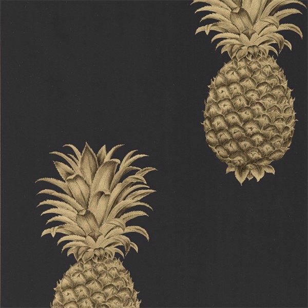 Pineapple Royale Graphite/Gold Wallpaper by Sanderson