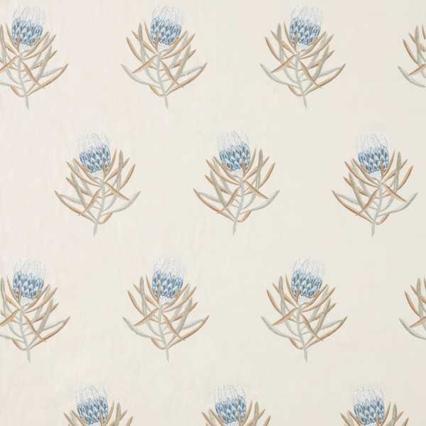 Protea Flower China Blue/Linen Fabric by Sanderson