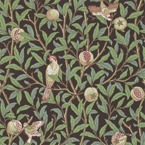 Bird & Pomegranate Charcoal/Sage Wallpaper by Morris & Co