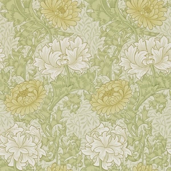 Chrysanthemum Pale Olive Wallpaper by Morris & Co