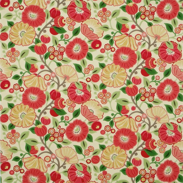 Tree Poppy Tomato/Olive Fabric by Sanderson