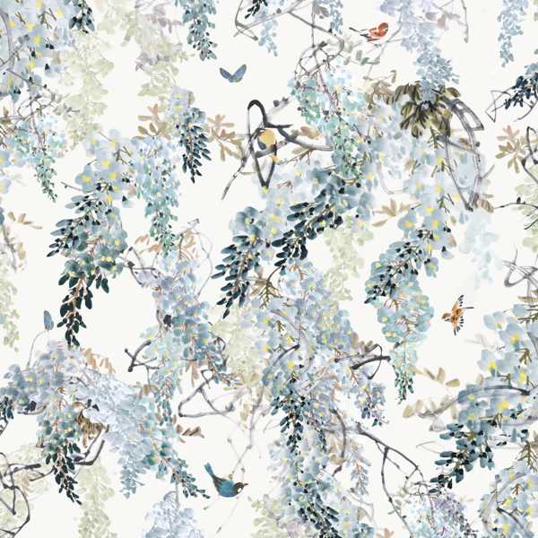 Wisteria Falls Aqua Wallpaper by Sanderson