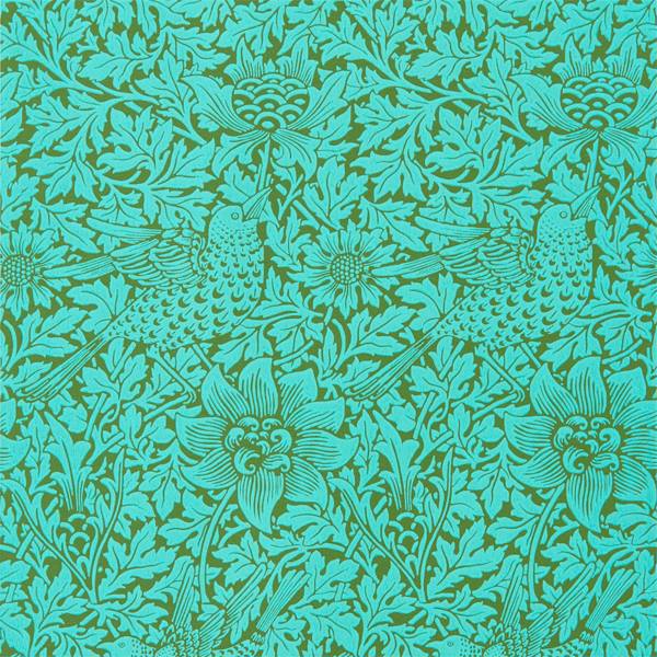 Bird & Anemone Olive/Turquoise Wallpaper by Morris & Co