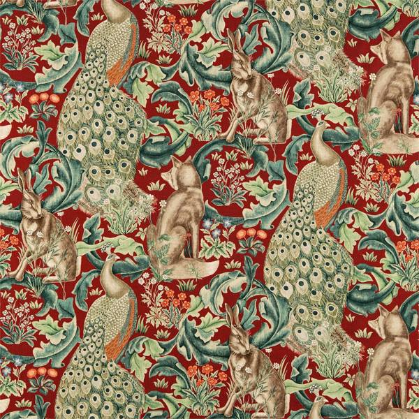 Forest Red Fabric by Morris & Co