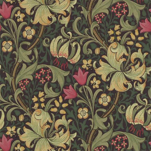 Golden Lily Charcoal/Olive Wallpaper by Morris & Co